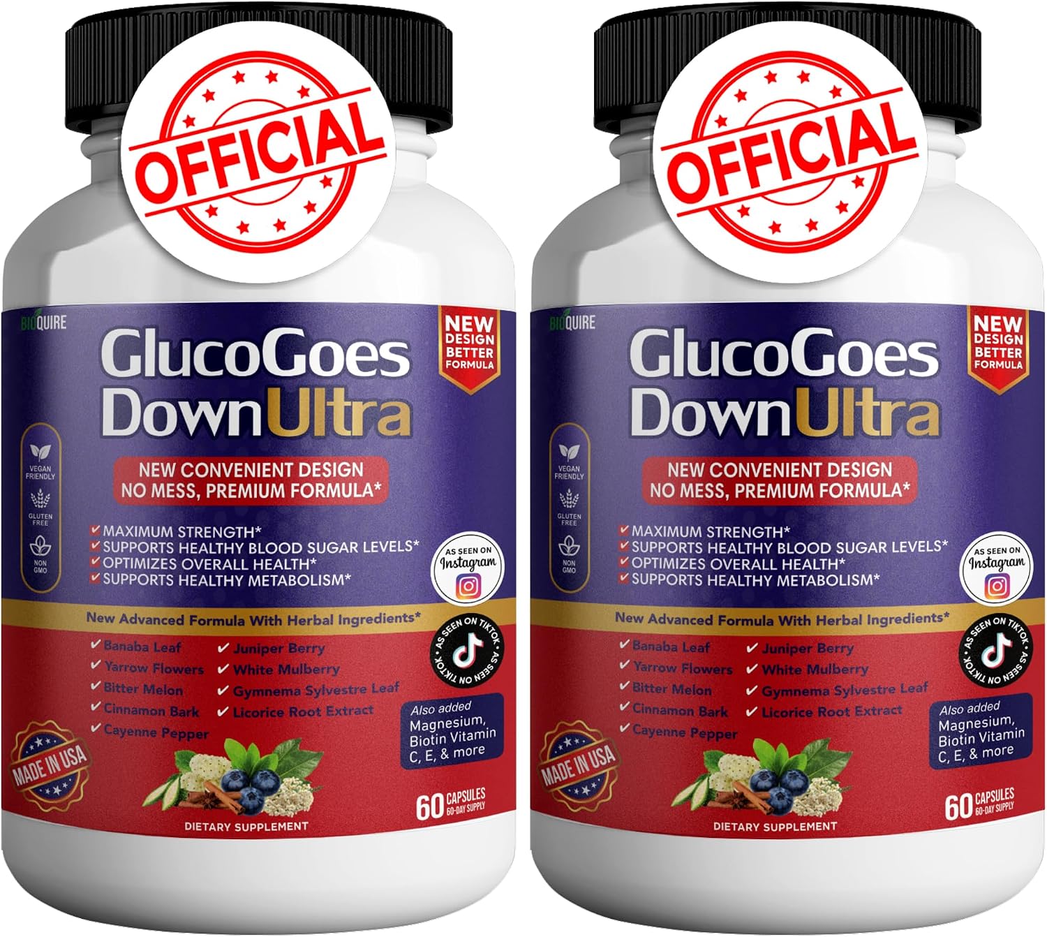 GlucoGoes Down Ultra – Complemento alimenticio, 120 cápsulas (Pack de 2 envases)