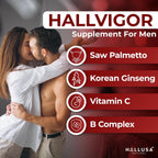 Hallusa Natural HALLVIGOR Multivitamínico Diario para Hombres – Ginseng Coreano, Damiana, Saw Palmetto, Biotina, Complejo B, Zinc, Jalea Real – 60 Cápsulas
