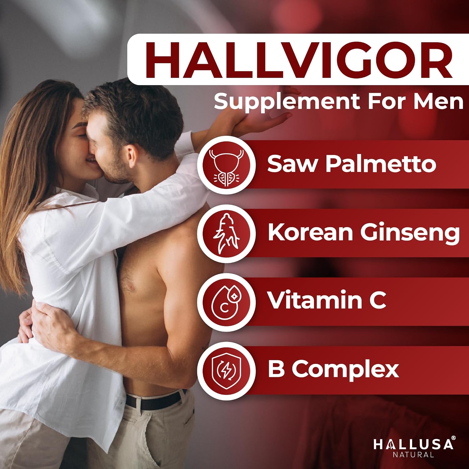Hallusa Natural HALLVIGOR Multivitamínico Diario para Hombres – Ginseng Coreano, Damiana, Saw Palmetto, Biotina, Complejo B, Zinc, Jalea Real – 60 Cápsulas