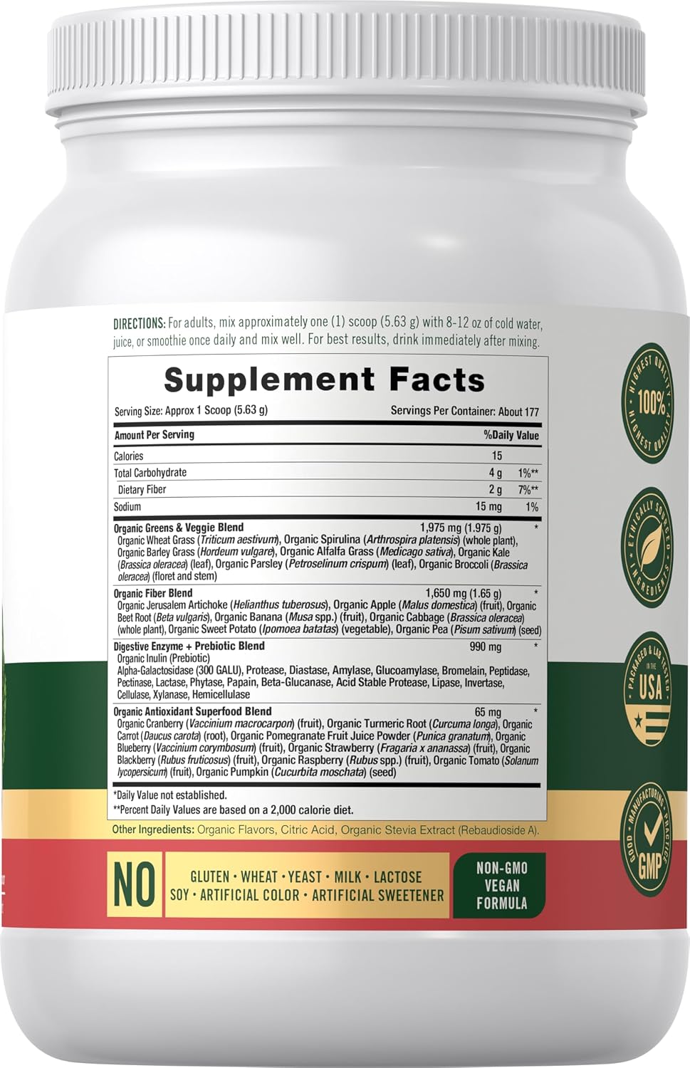 Carlyle Organic Greens Powder - Polvo de Superalimentos Orgánicos - Sabor Fresa y Kiwi - 998 g