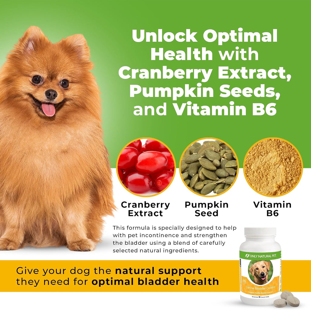 Only Natural Pet Canine Bladder Control - Suplemento para el control de la vejiga en perros - 90 comprimidos masticables (sabor a pavo natural)