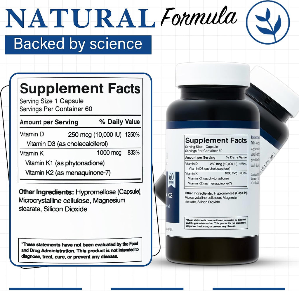 Living Well Dr. Michelle Vitamina D3 10.000 UI con K2, 60 Cápsulas