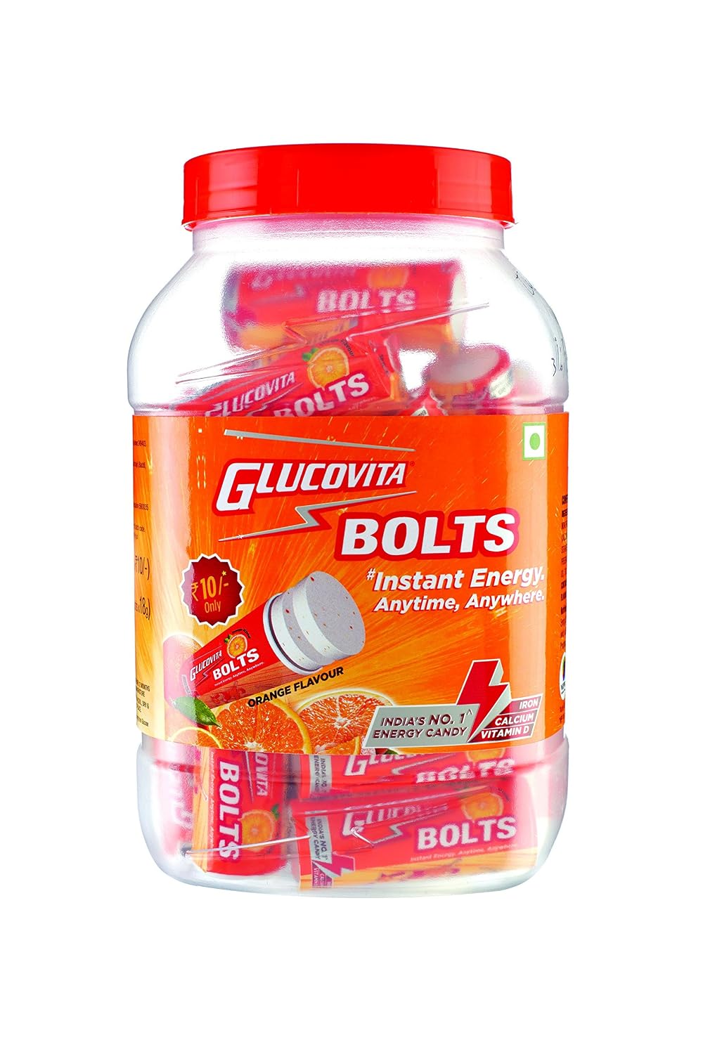 Glucovita Orange Bolts, Caramelos energéticos, 360g (Pack 20 tubos)