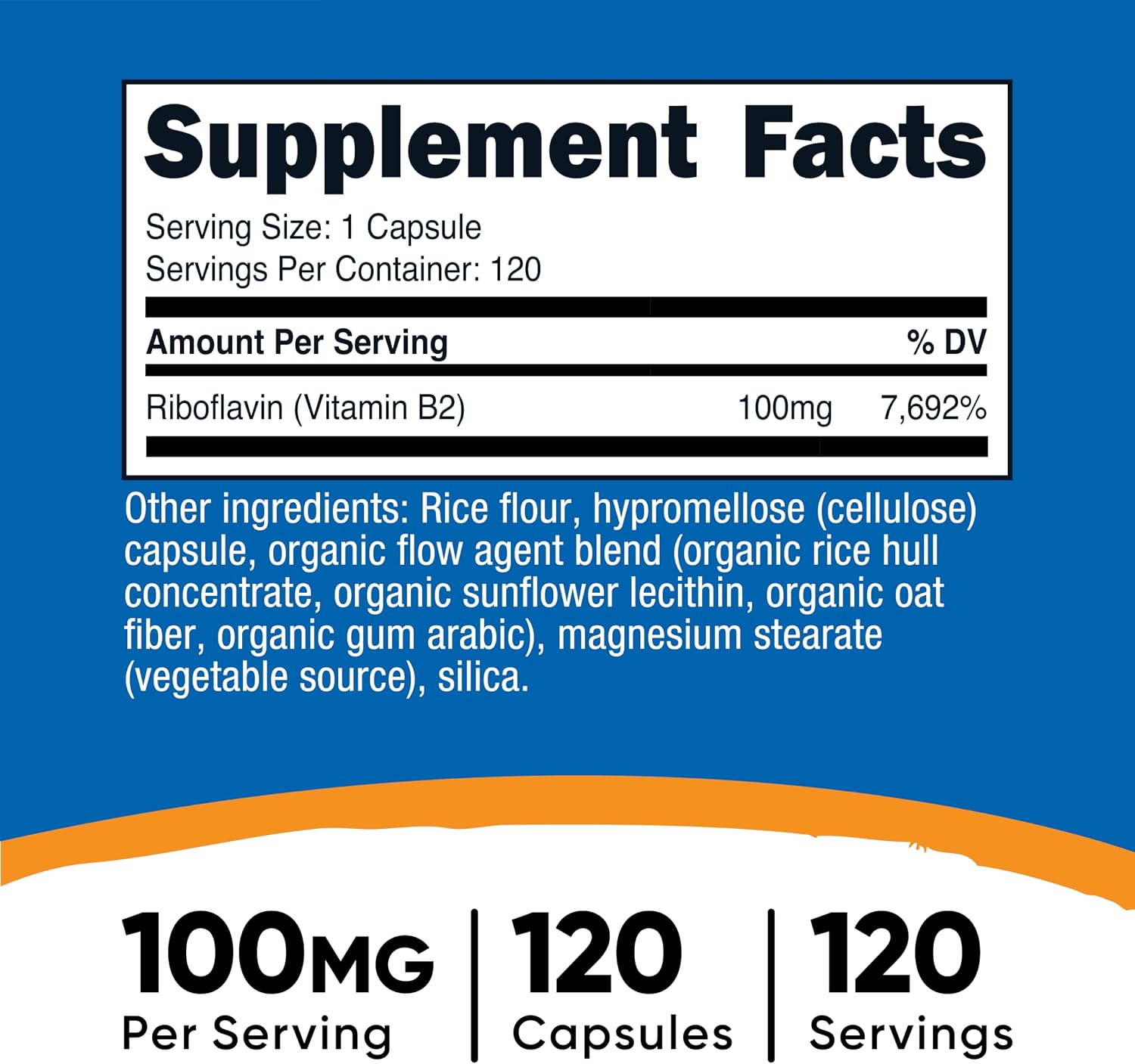 Nutricost Vitamina B2 (Riboflavina) 100mg, 120 Cápsulas - Sin Gluten y No Transgénico