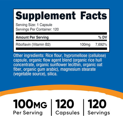 Nutricost Vitamina B2 (Riboflavina) 100mg, – Funcionamiento normal del sistema nervioso: Participa en la síntesis – Image 2