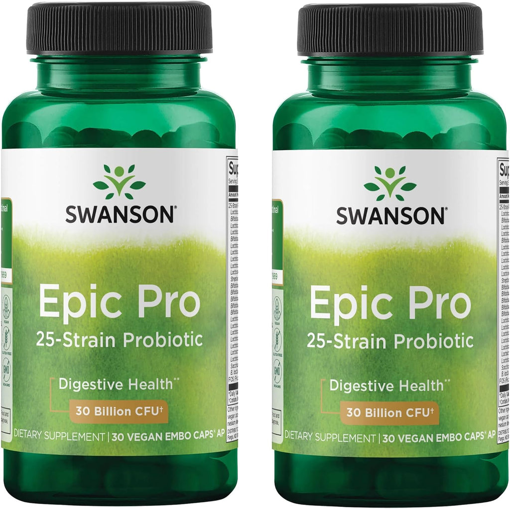 Swanson Epic-Pro 25 Cepas Probiótico con Prebiótico FOS - 30 mil millones UFC (30 Cápsulas Veganas DRcaps)