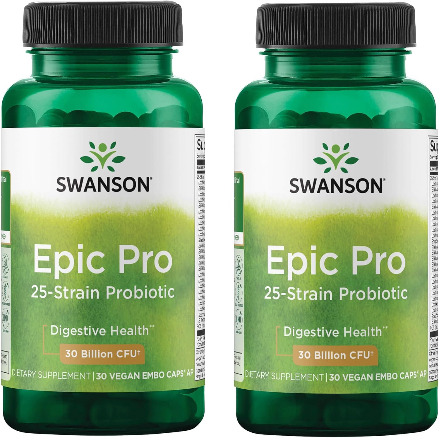 Swanson Epic-Pro 25 Cepas Probiótico con Prebiótico FOS - 30 mil millones UFC (30 Cápsulas Veganas DRcaps)