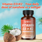 Vitamina D3 K2 10000 UI + K2 (MK-7) 200 mcg, 240 Cápsulas Blandas con Aceite de Coco