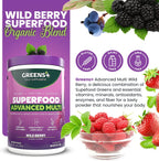 Greens+ Advanced Multi Wild Berry - Polvo de Superalimentos Orgánico con Vitaminas y Minerales, 267 g