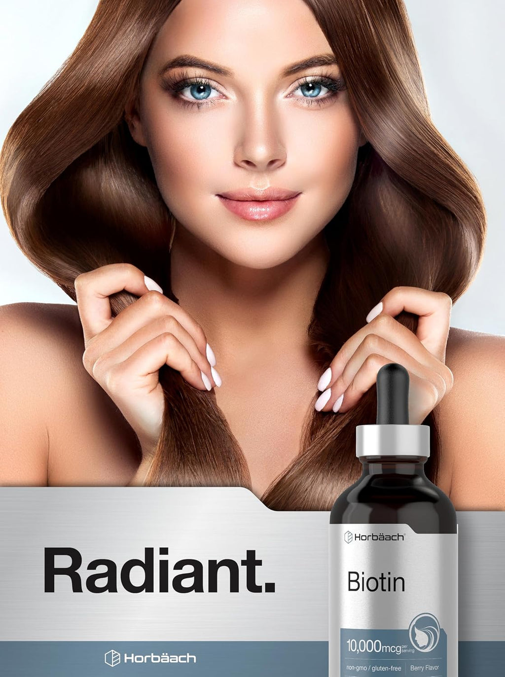 Horbäach Biotin Liquid Drops 10000mcg | 118 ml | Sabor Berry | Vegetariano, No-GMO y Sin Gluten