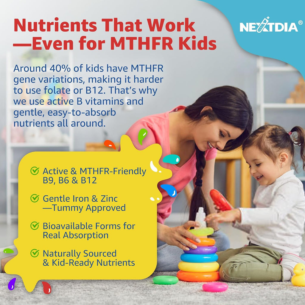 (2 Pack) Multivitamínico Infantil con Hierro, Sin Azúcar, Gomitas con Omega-3, Probióticos, Vitaminas A, C, D, B12, Zinc - Nextdia
