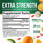 Vitamina C 1000 mg por ración Masticable - Sin Azúcar - Antioxidantes Extra - Suplemento Natural con Vitamina C y Escaramujo - Sabor Naranja - 60 Comprimidos