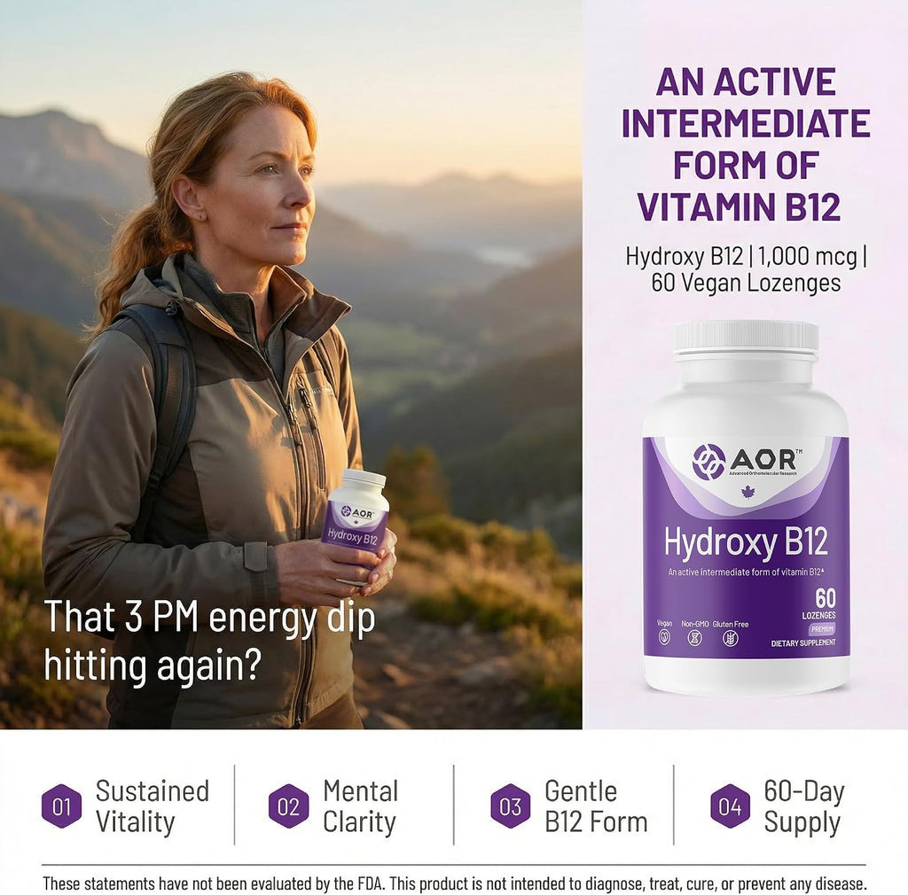 AOR Hydroxy B12 1000 mcg – 60 Comprimidos Veganos de Hidroxocobalamina
