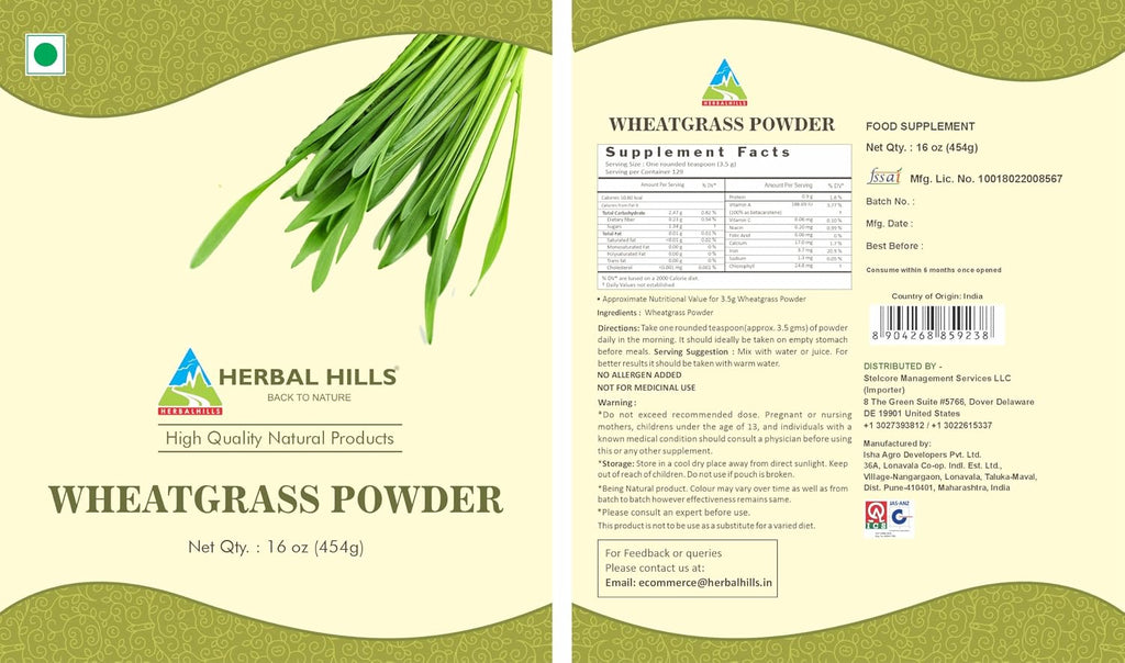Herbal Hills Wheatgrass Powder - Superalimento Verde en Polvo (454 g)