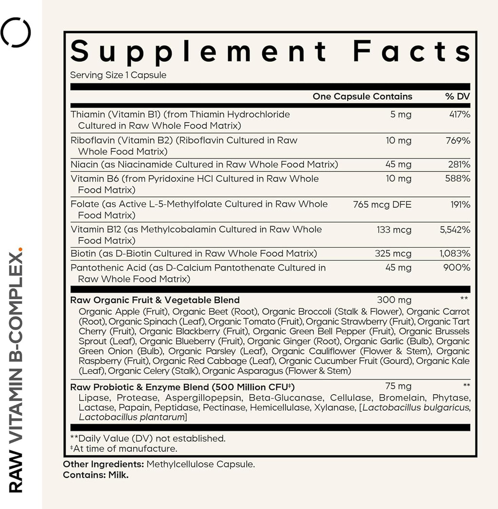 Codeage Raw Vitamin B-Complex - Complejo de Vitaminas B con Probióticos y Enzimas - 60 Cápsulas