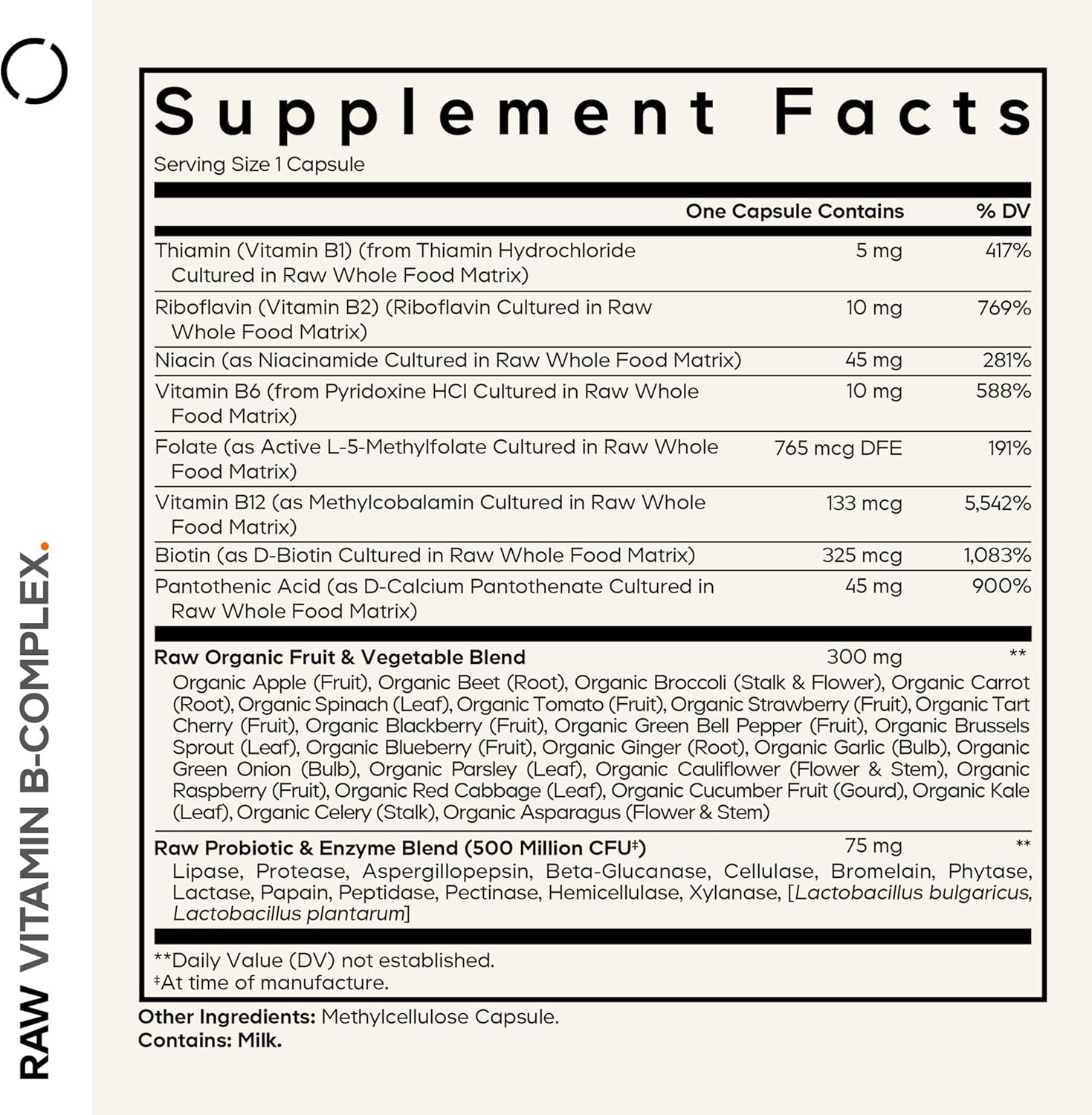 Codeage Raw Vitamin B-Complex - Complejo de Vitaminas B con Probióticos y Enzimas - 60 Cápsulas