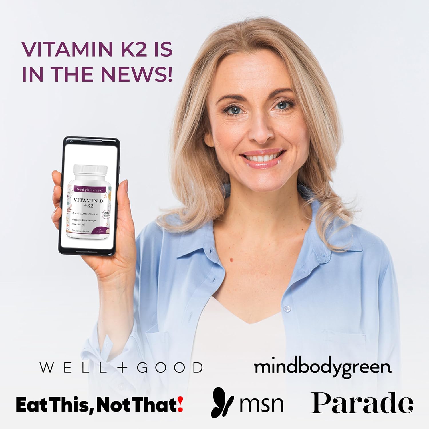 Body Kitchen Vitamina D3 + K2 MK-7 Vegano - 5000 UI D3 y 180 mcg K2, 60 Cápsulas