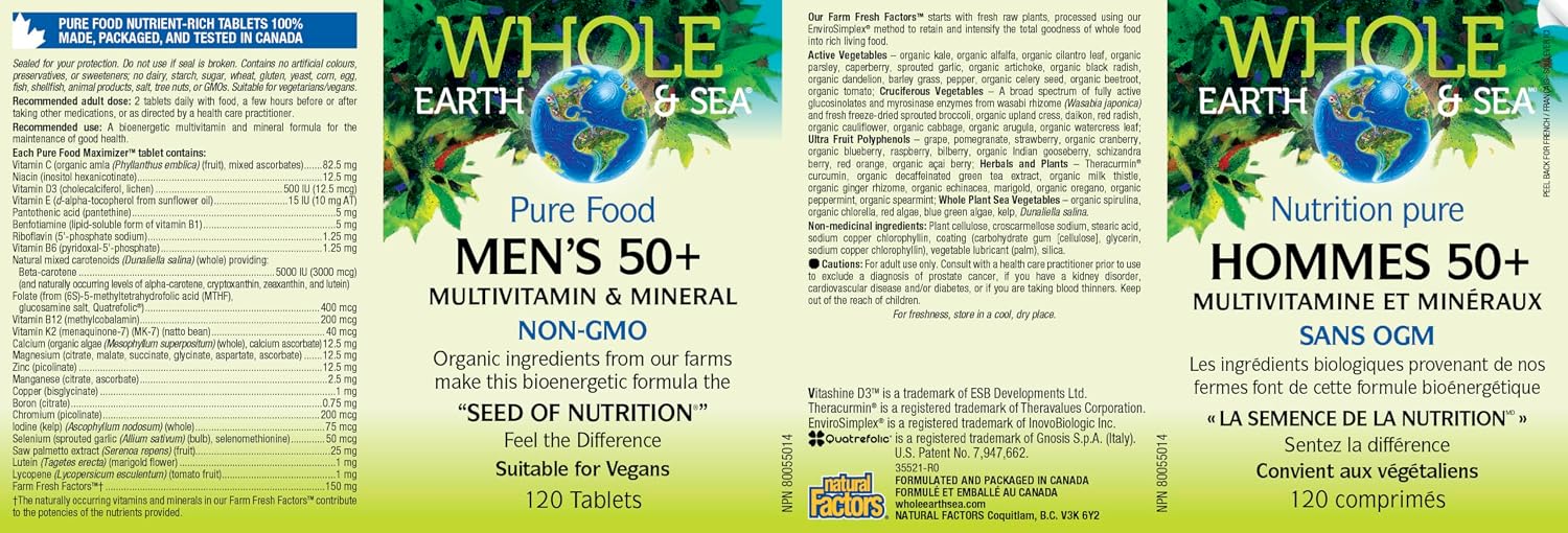 Natural Factors Whole Earth & Sea Multivitamínico y Mineral para Hombres 50+
