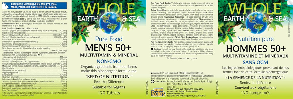 Natural Factors Whole Earth & Sea Multivitamínico y Mineral para Hombres 50+