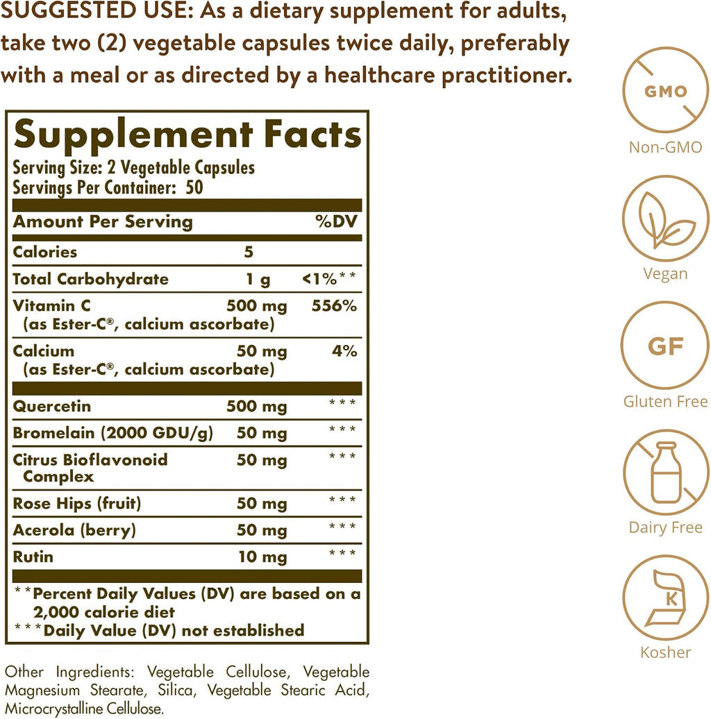 Solgar Quercetin Complex con Ester-C Plus - 100 Cápsulas Vegetales