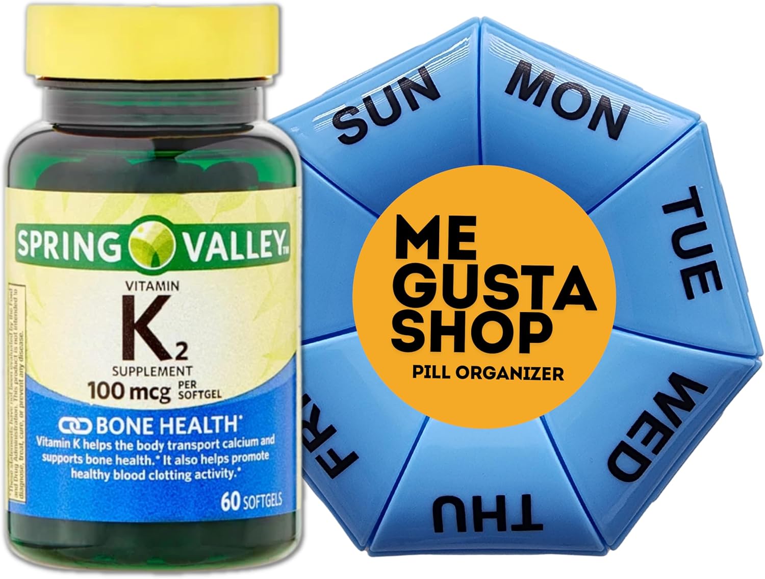 Spring Valley Vitamina K2 100 mcg, 60 Cápsulas Blandas con Pastillero