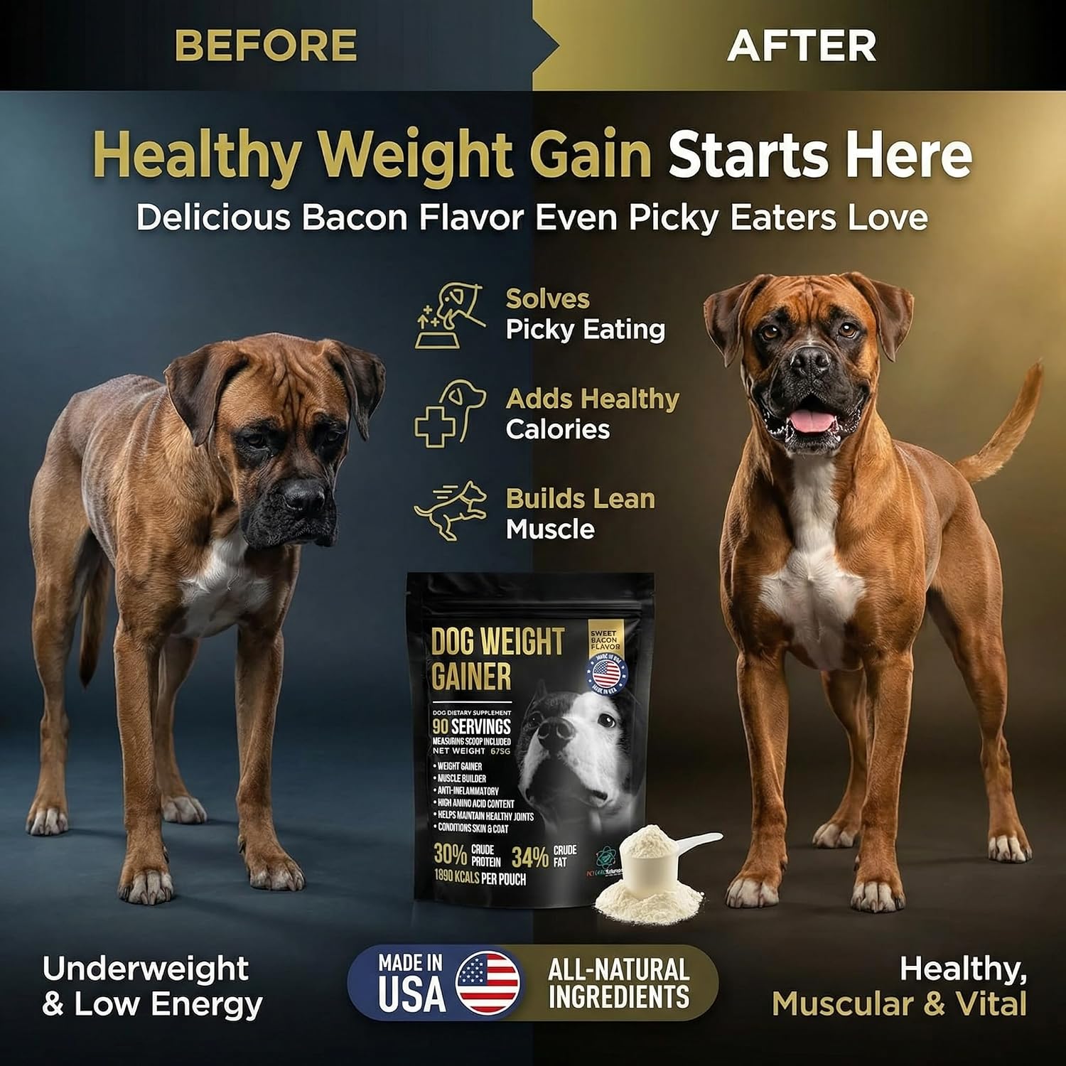 Dog Weight Gainer 90 Servicios - Suplemento para Aumento de Peso y Músculo para Perros - PET CARE Sciences