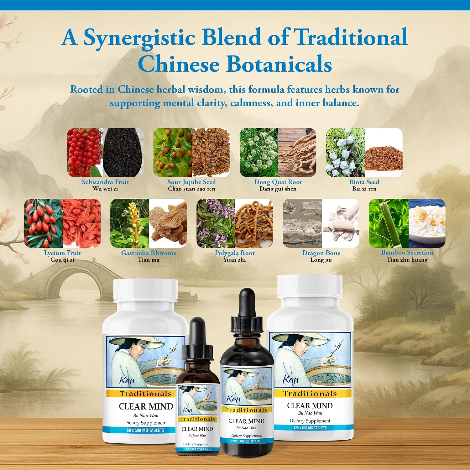 Clear Mind Formula – Mezcla herbaria tradicional china para claridad cognitiva, 120 comprimidos