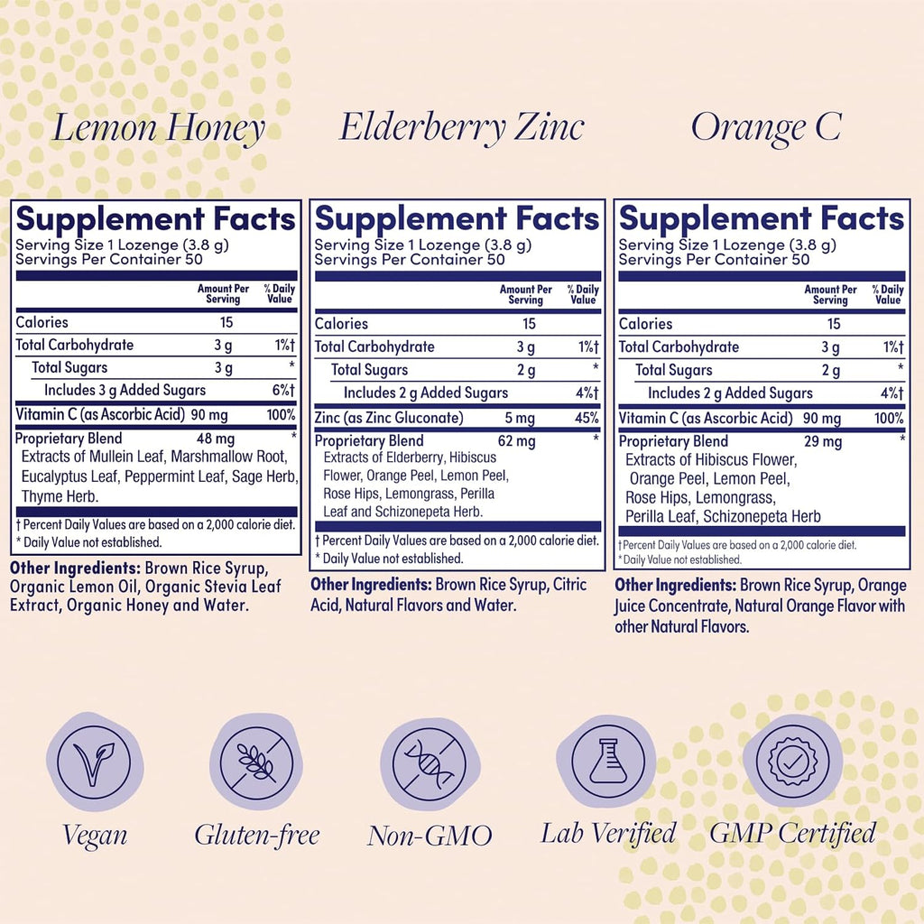 ZAND Immunity Pack Variado 3 uds - Pastillas para la garganta sabor Limón Miel, Saúco Zinc y Naranja C - Complemento para el apoyo inmunitario - Sabor natural, Vegano, Sin gluten, 50 ct cada una