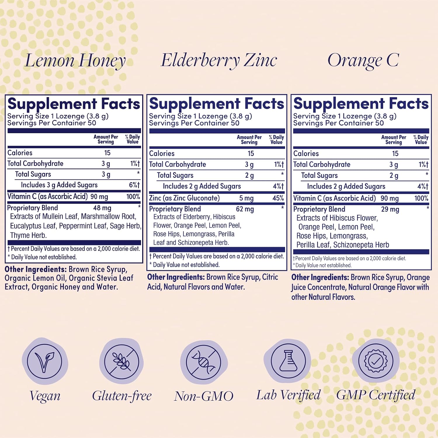 ZAND Immunity Pack Variado 3 uds - Pastillas para la garganta sabor Limón Miel, Saúco Zinc y Naranja C - Complemento para el apoyo inmunitario - Sabor natural, Vegano, Sin gluten, 50 ct cada una