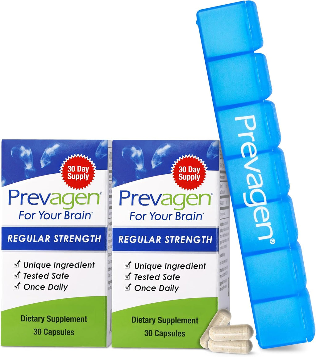 Prevagen Regular Strength - 30 Cápsulas - Pack de 2 - Formulado para tu Cerebro - 10 mg de Apoaequorina y Vitamina D3 con Pastillero