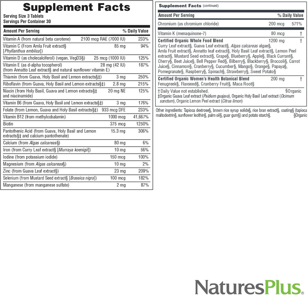 NaturesPlus Source of Life Garden Women’s Multivitamin - 90 Comprimidos - Energía y Sistema Inmunitario - Ecológico, Vegano, Sin Gluten