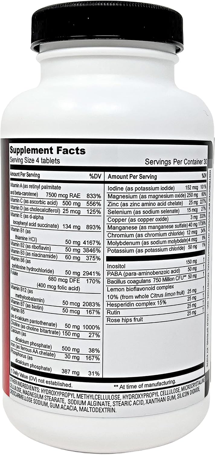 Beverly International Fit Tabs Multivitamínico y Mineral Diario con Hierro Peptonato, 120 Comprimidos