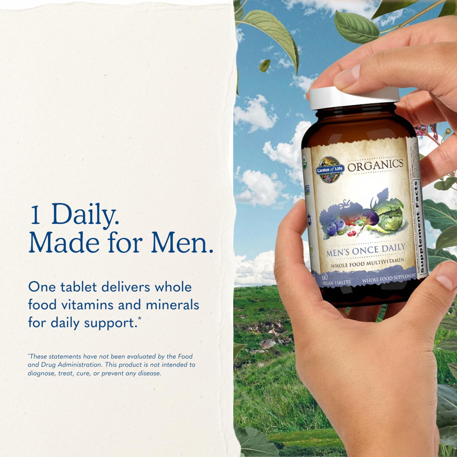 Garden of Life Once Daily Multivitamínico para Hombres - Alimentos Integrales, Orgánico, 60 Comprimidos