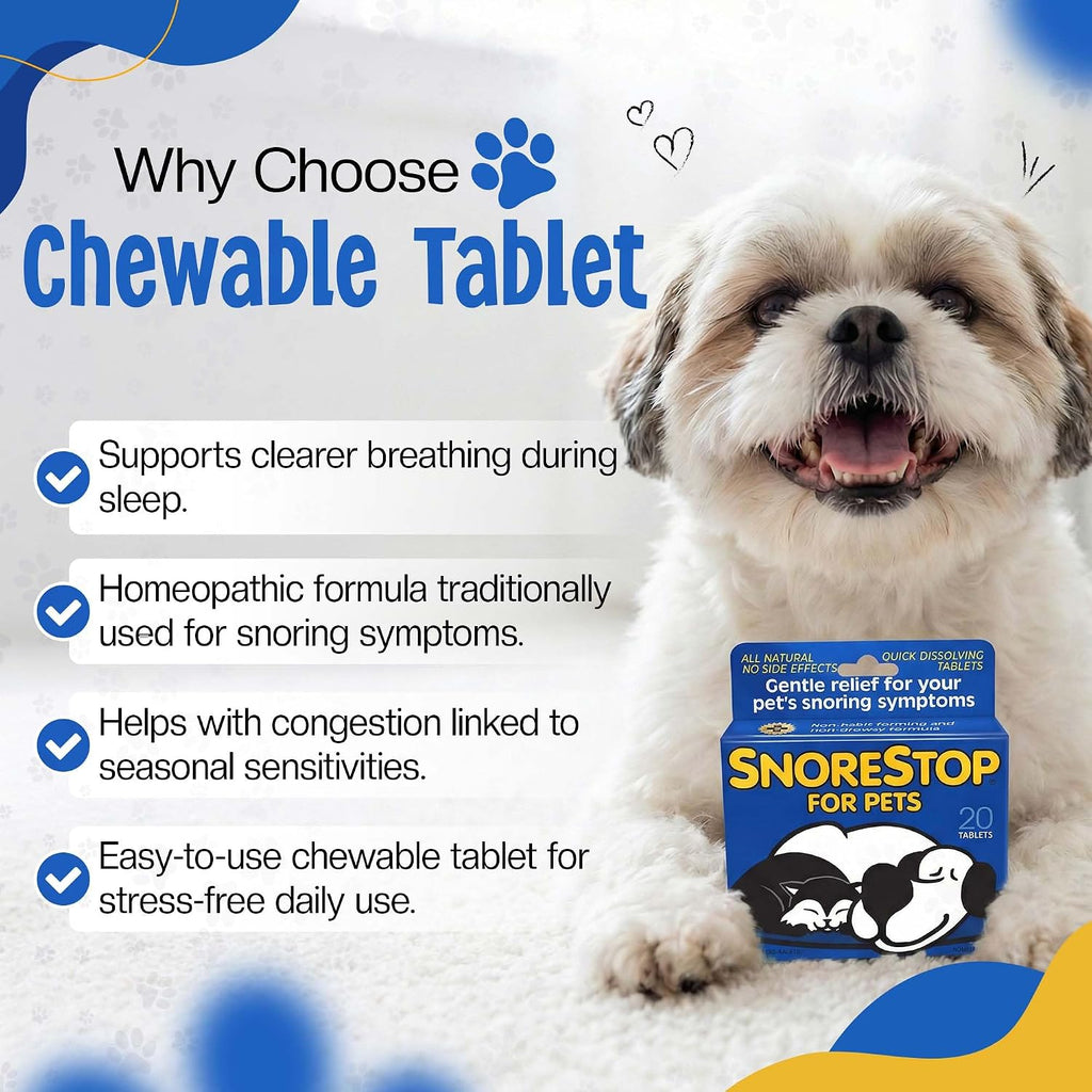 SnoreStop para Mascotas - 20 Comprimidos Masticables - Solución Natural Antirronquidos