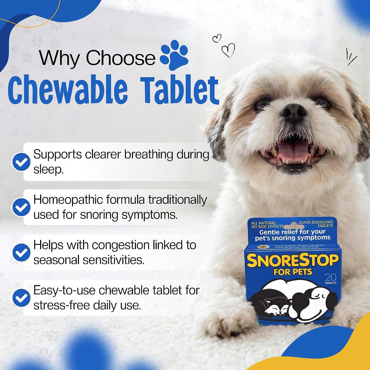 SnoreStop para Mascotas - 20 Comprimidos Masticables - Solución Natural Antirronquidos