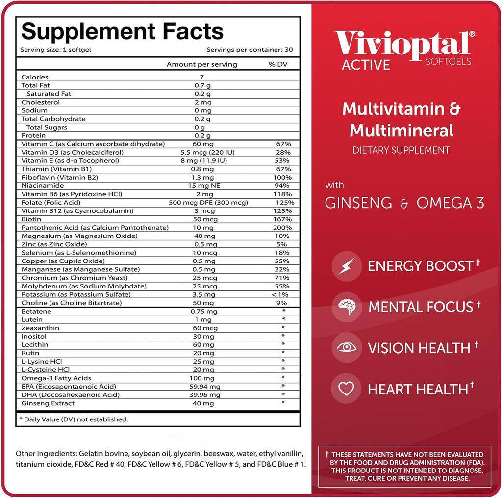 Vivioptal Active Multivitamínico con Ginseng y Omega-3 (30 Cápsulas)
