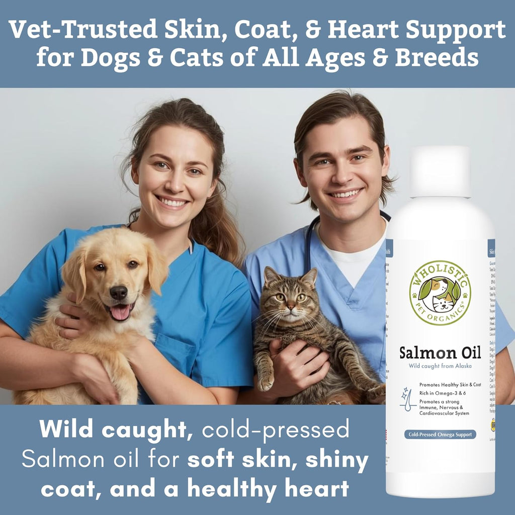 Wholistic Pet Organics Aceite de Salmón Salvaje de Alaska para Perros y Gatos - Omega 3 Liquido - 4 oz