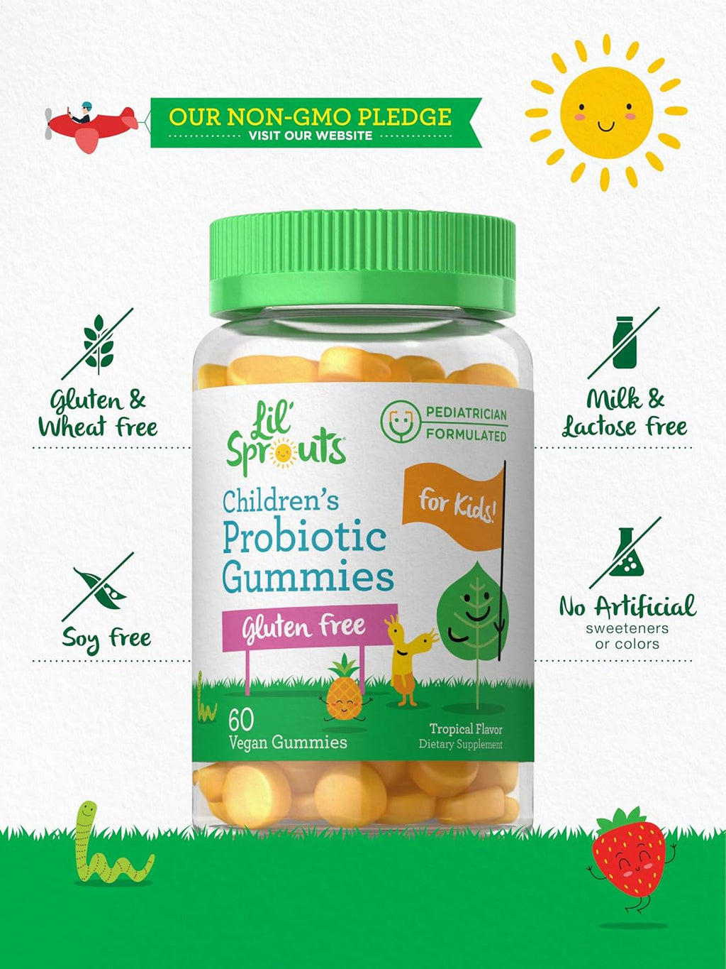 Carlyle Probiótico Infantil | 60 Gominolas | Sabor Tropical | Vegano, Sin OMG y Sin Gluten | Suplemento by Lil' Sprouts
