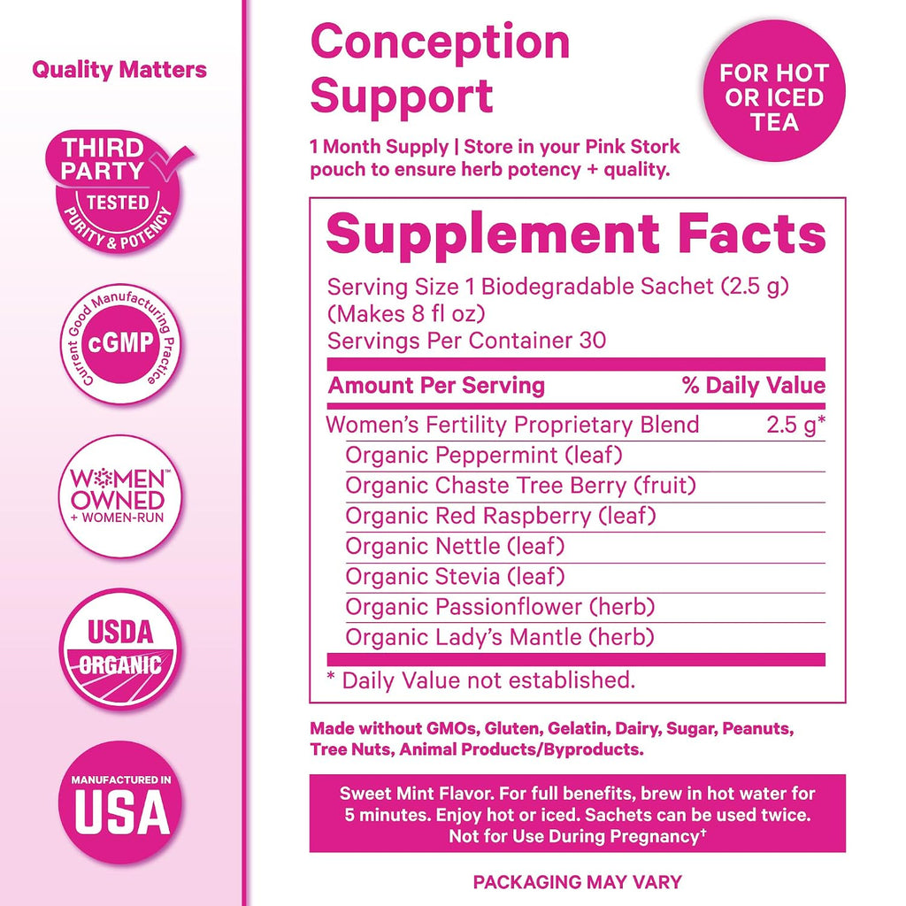 Pink Stork Organic Fertility Tea for Women, Sweet Mint, 15 Sachets