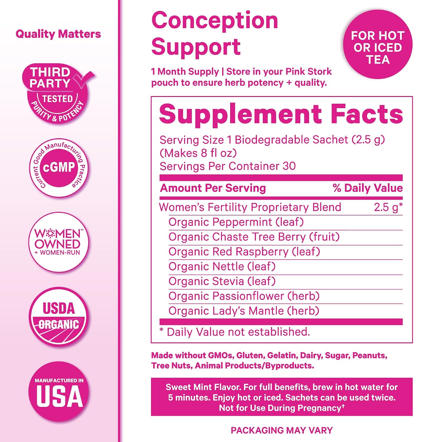 Pink Stork Organic Fertility Tea for Women, Sweet Mint, 15 Sachets