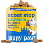 Happy Paws Scoot Stop – Snacks blandos para perros con aceite de coco, calabaza y algas marinas, 200 uds.