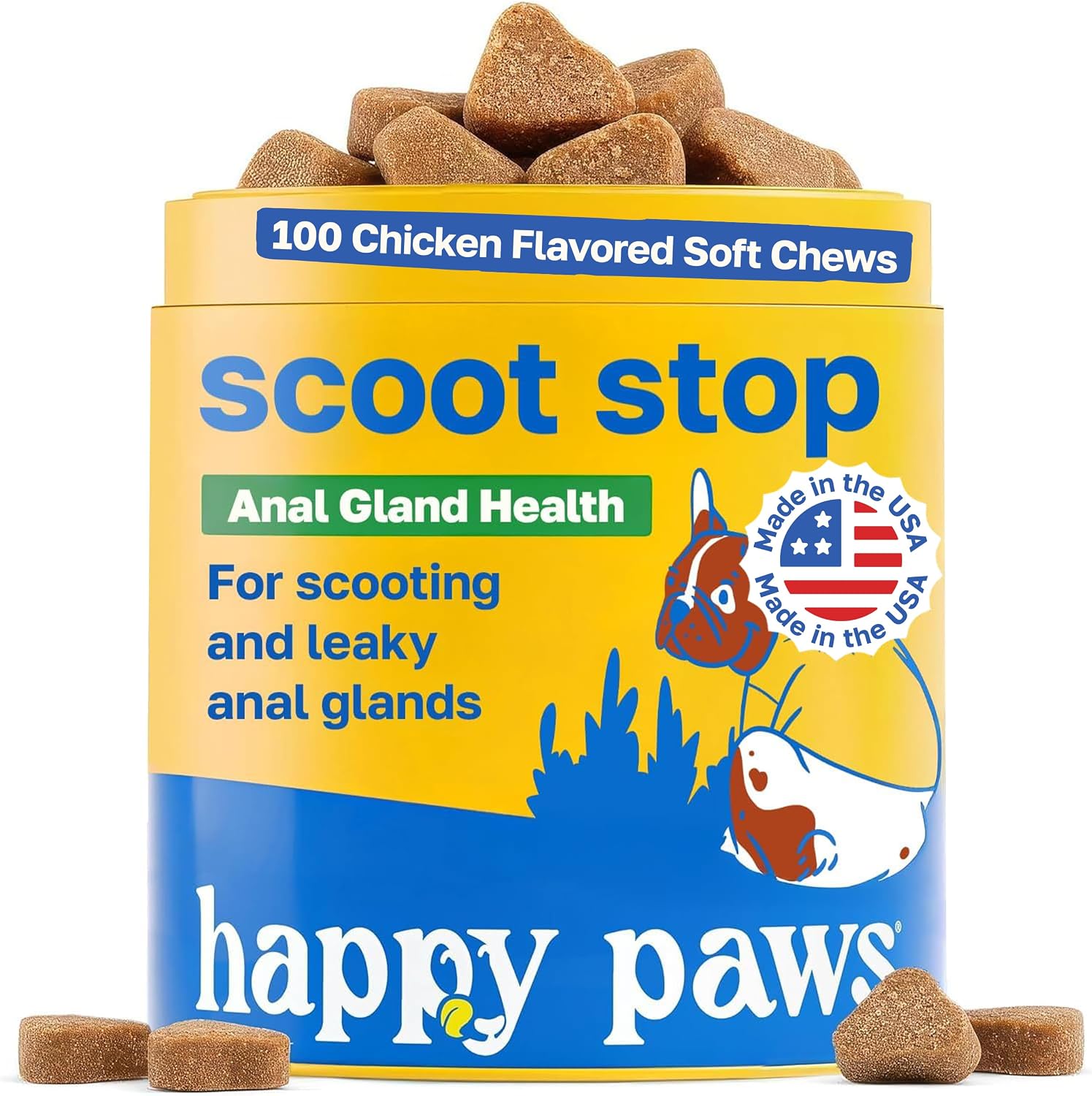 Happy Paws Scoot Stop – Snacks blandos para perros con aceite de coco, calabaza y algas marinas, 200 uds.