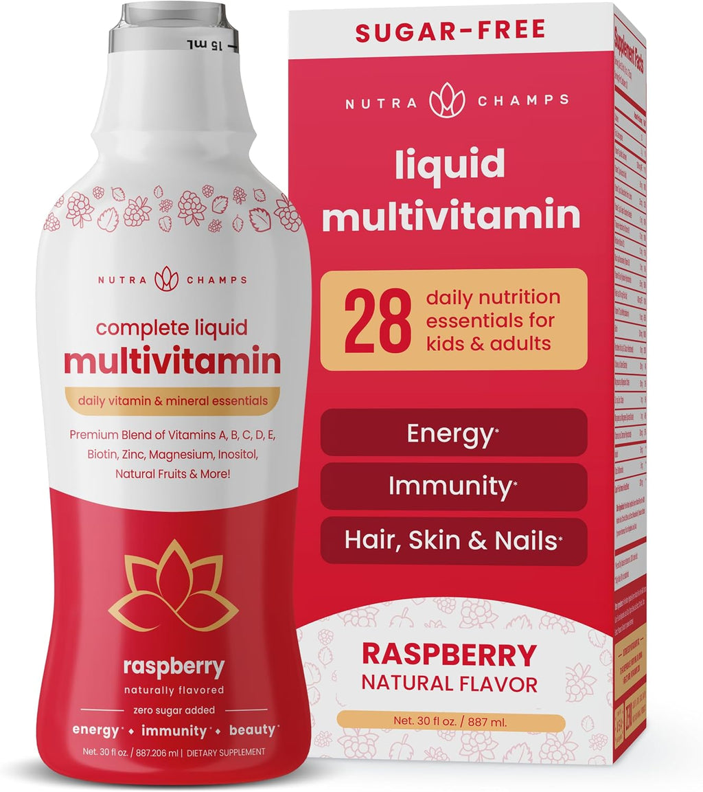 NutraChamps Complete Liquid Multivitamins | Sin Azúcar Añadido | Vitaminas para Mujeres, Hombres y Niños | Suplemento Multivitamínico Líquido Vegano | Energía, Inmunidad y Belleza