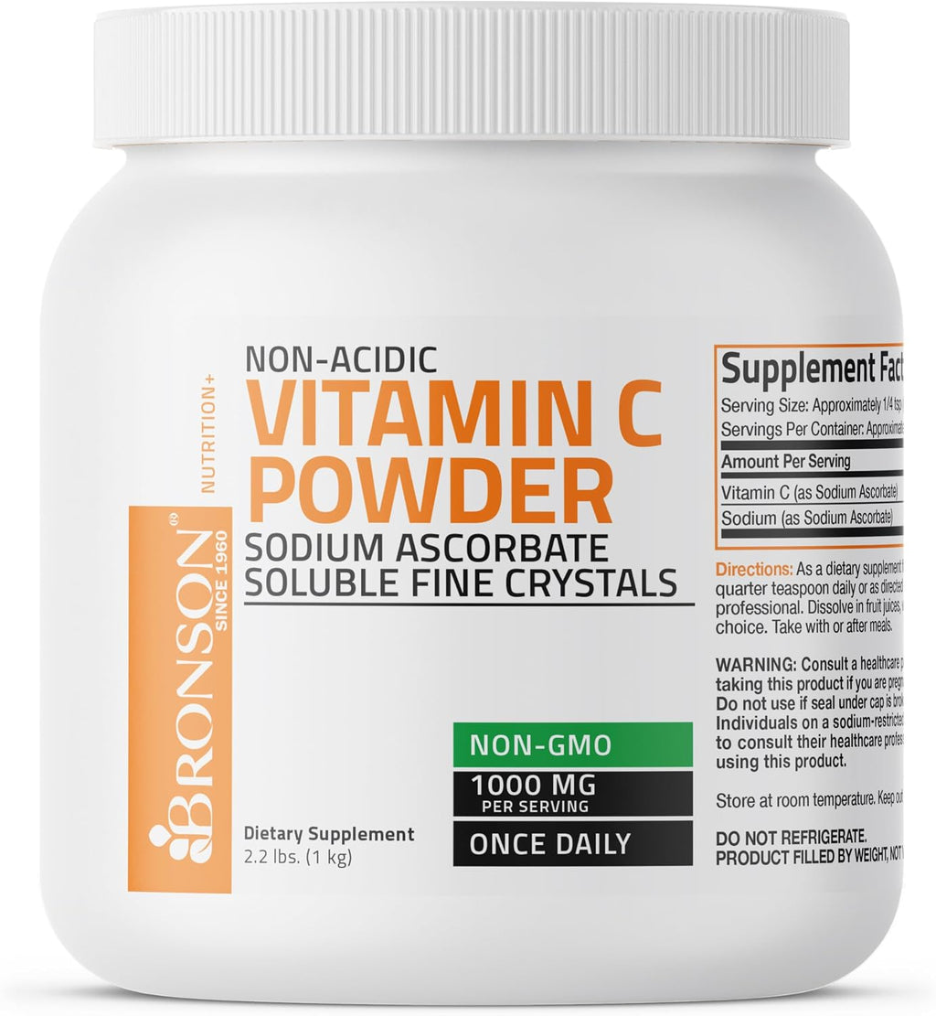 Bronson Vitamina C No Ácida en Polvo – Ascorbato Sódico No OGM – 1 kg (2.2 lbs)
