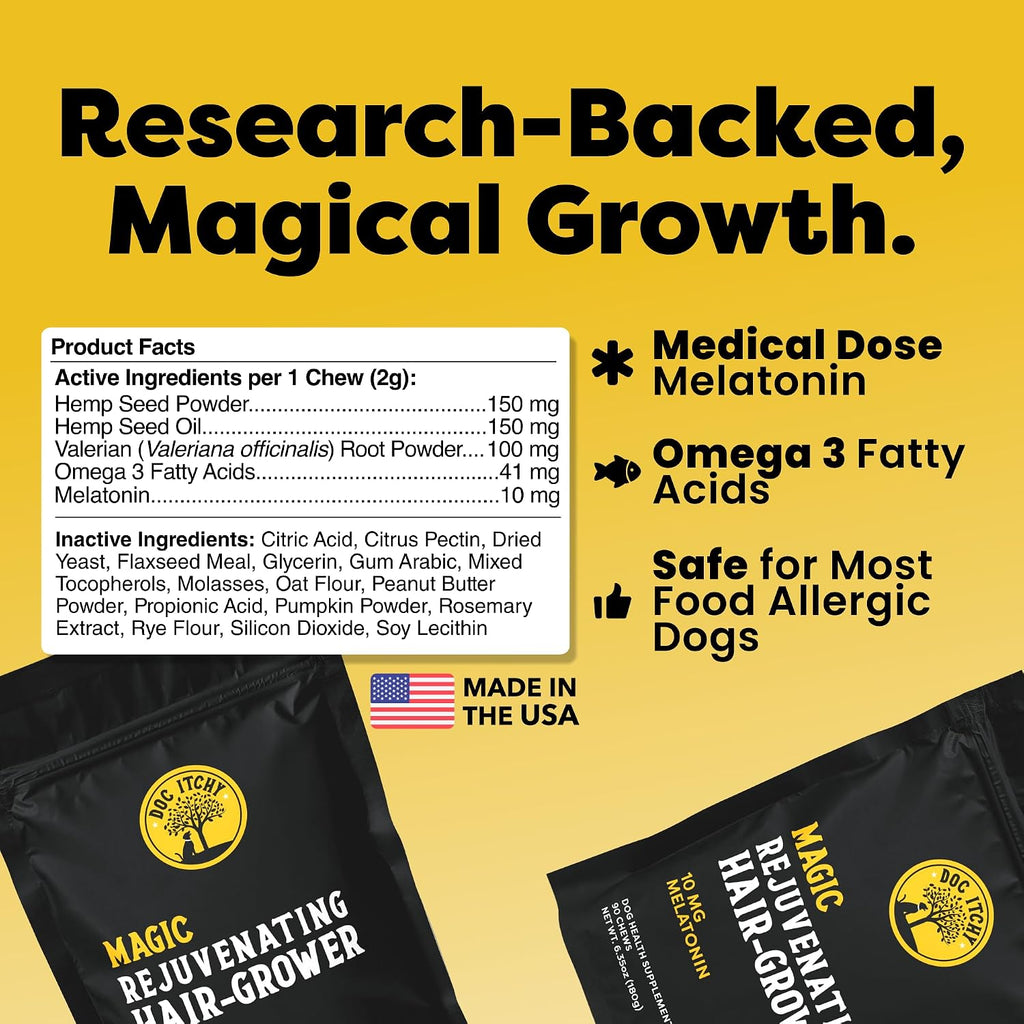 Doc Itchy Rejuvenating Hair-Grower Chews para Perros - 90 Unidades