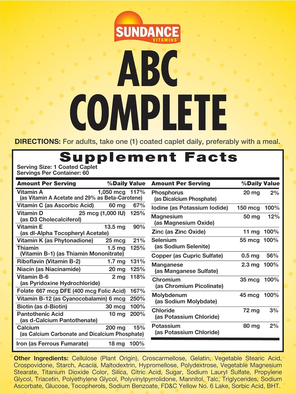 Sundance Multivitamínico para Mujeres y Hombres con Hierro | Fórmula Mineral Completa ABC | Sin Gluten y No-GMO