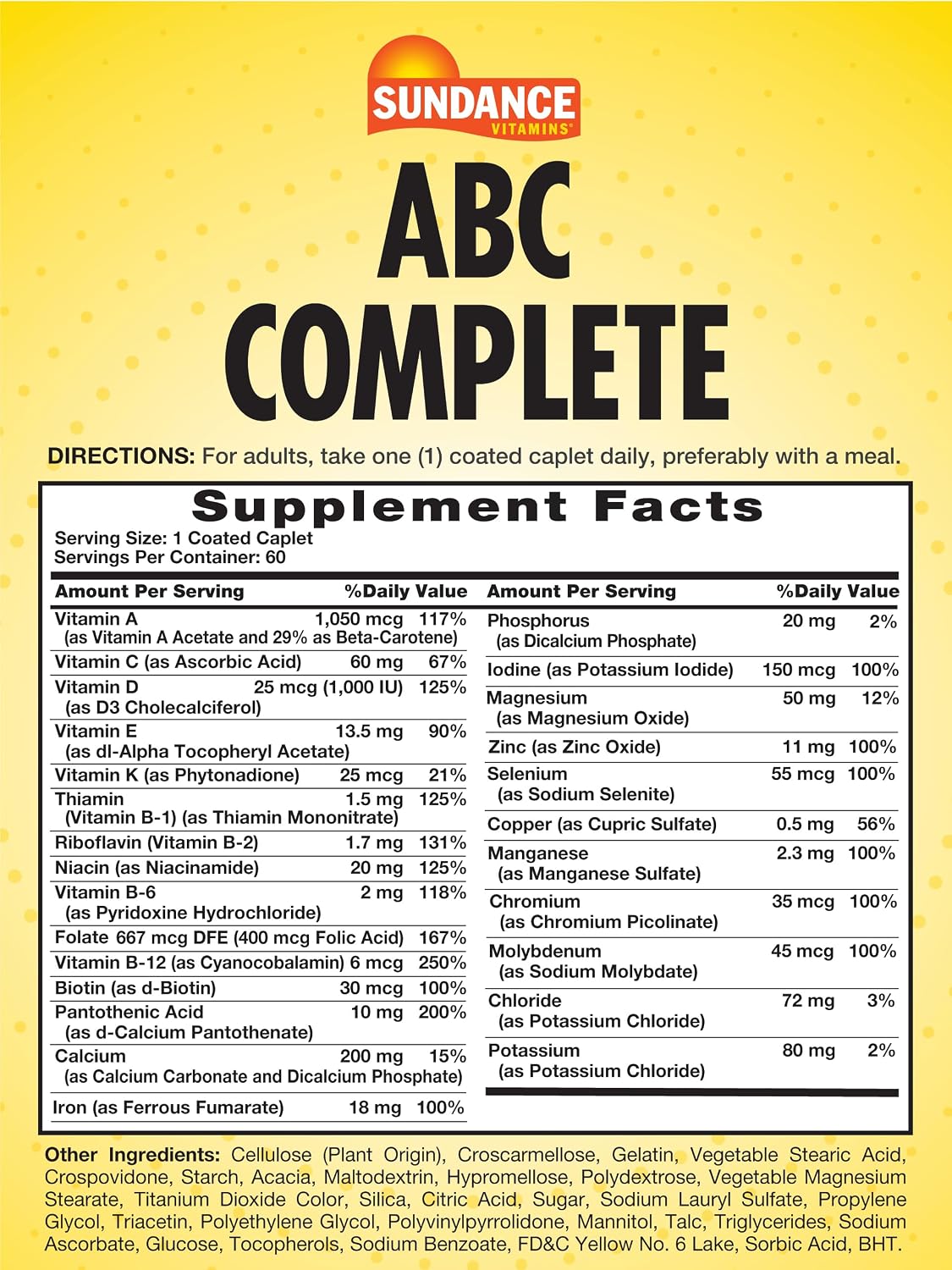 Sundance Multivitamínico para Mujeres y Hombres con Hierro | Fórmula Mineral Completa ABC | Sin Gluten y No-GMO
