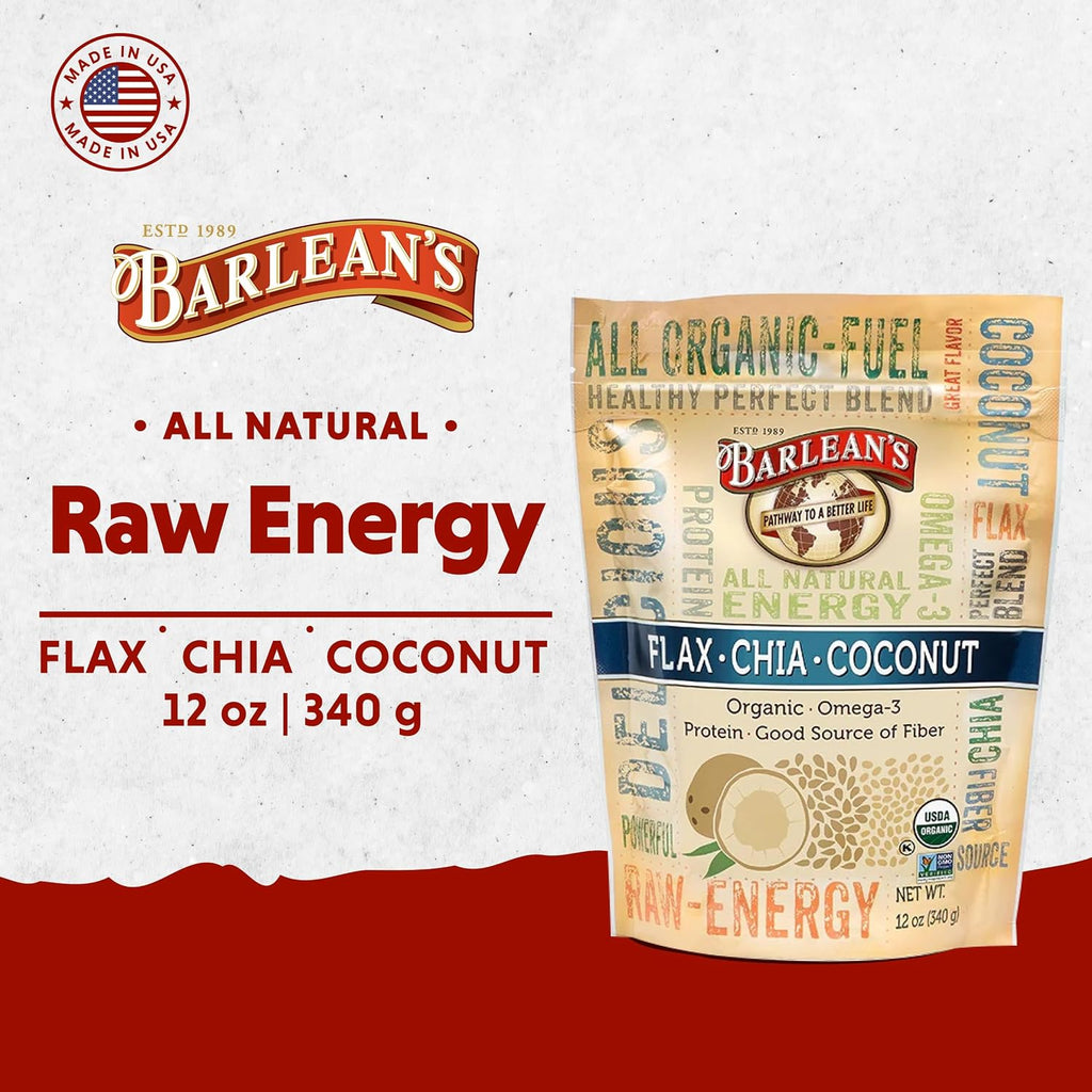 Organic Flax, Chia, and Coconut Seed Blend with 2,330 mg Omega-3 Fatty Acids, Fiber Supplement with Whole Chia Seeds and Ground Flax, 340g