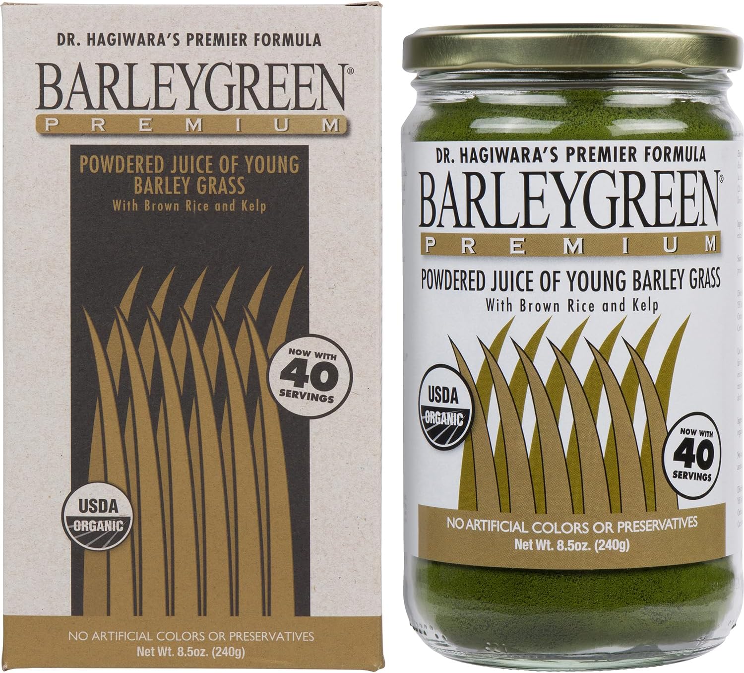 BARLEYGREEN Dr. Hagiwara's Original Premium con Algas Kelp - Polvo de Jugo de Césped de Cebada Orgánico, 240g