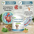 Complemento de vitamina K para perros - K1 y K2 (MK4 + MK7) + Vitamina D3 para la salud ósea, apoyo cardíaco y absorción de calcio - Fórmula avanzada para articulaciones fuertes, músculos y sistema inmunitario - 120 comprimidos